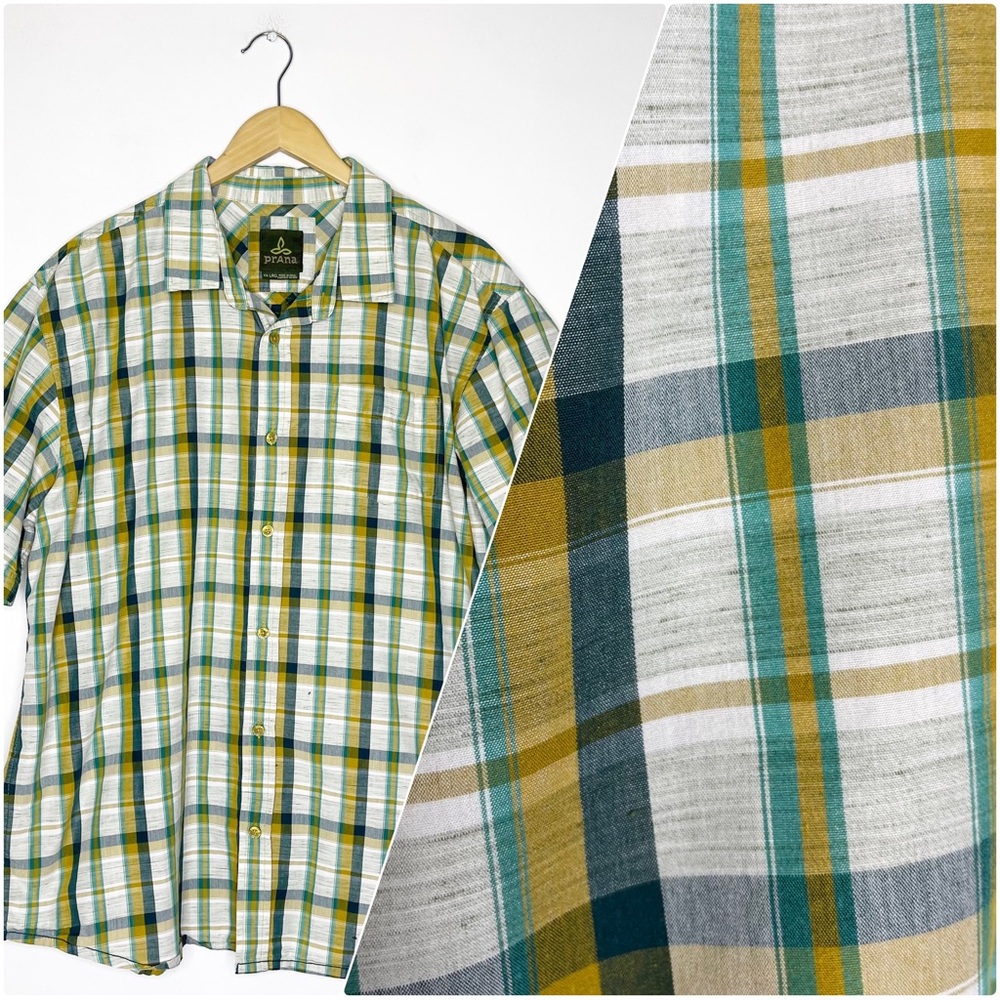 Prana Plaid Short Sleeve Button Up Mens Shirt Size XXL